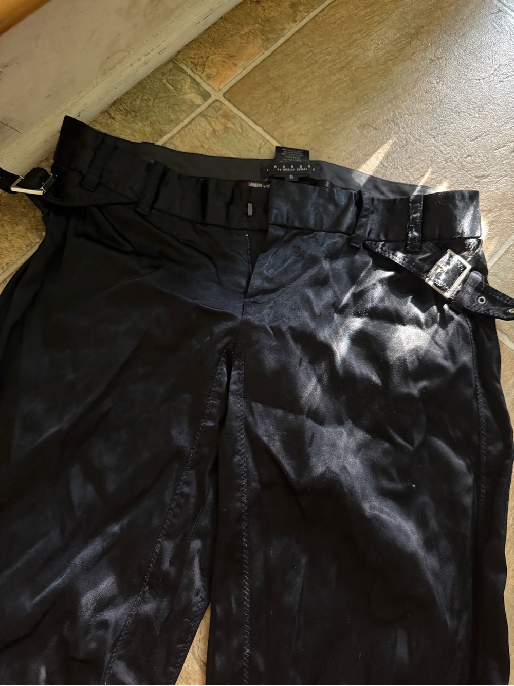 Men's Black faux leather  Pants with Side Buckles